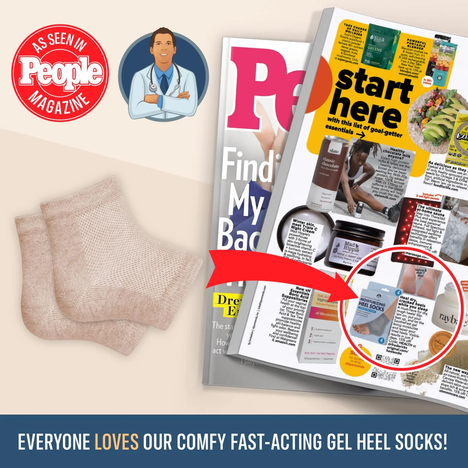 Dr. Frederick's Original Moisturizing Heel Socks for Cracked Heel Treatment - 2 Pairs - Socks for Dry Feet - Cracked Skin Repair & Overnight Hydration - Foot Care for Women & Men - Shea Butter