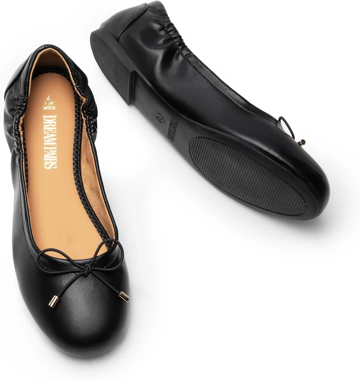 DREAM PAIRS Women's Ballet Flats, Foldable Round Toe Dress Shoes, Comfortable Slip On Work Flat Shoes with Bowknot