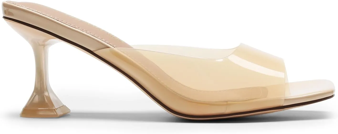 DREAM PAIRS Women’s Clear Heels Square Toe High Stiletto Mules Slip on Wedding Dress Heel Sandals