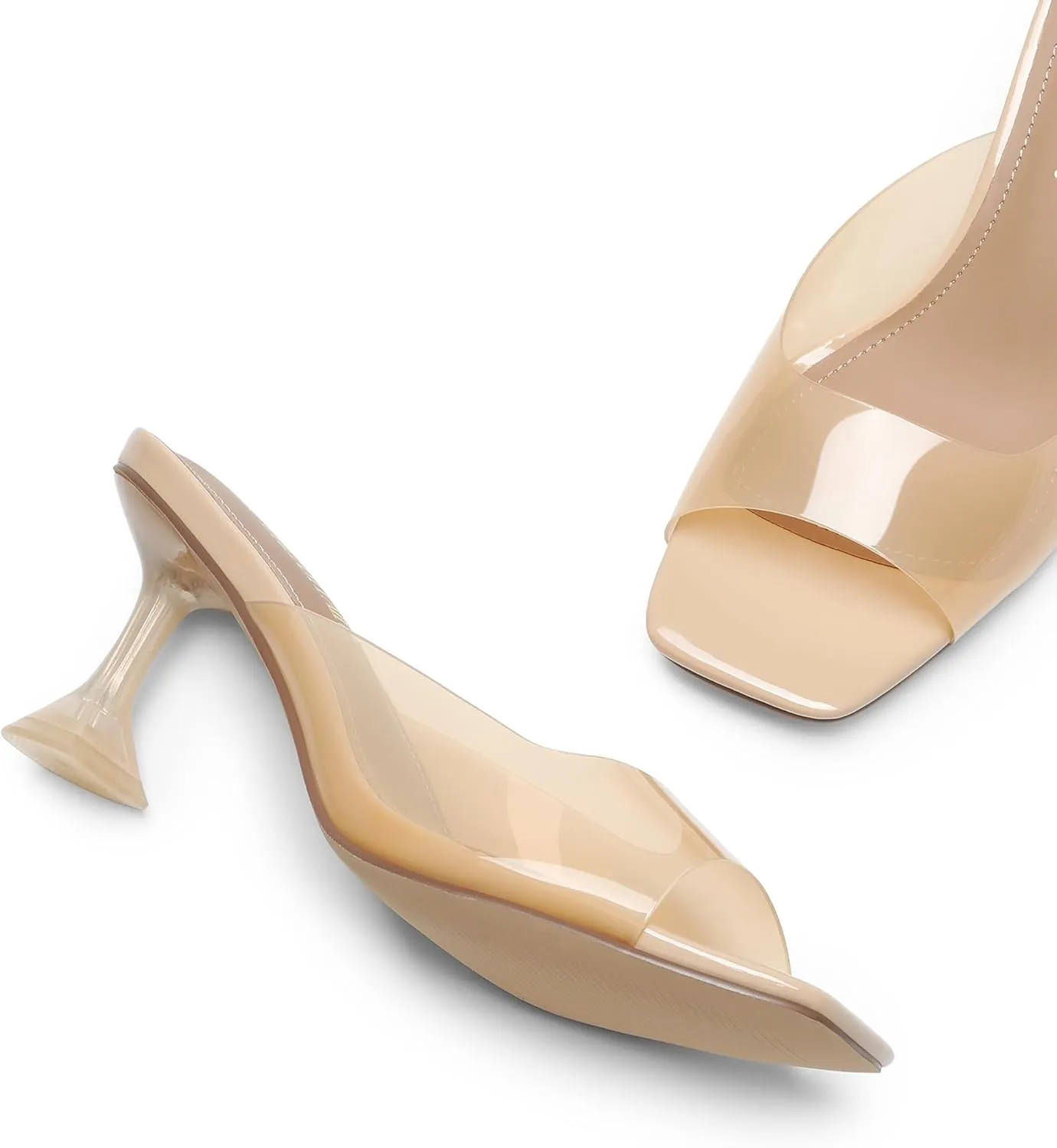 DREAM PAIRS Women’s Clear Heels Square Toe High Stiletto Mules Slip on Wedding Dress Heel Sandals