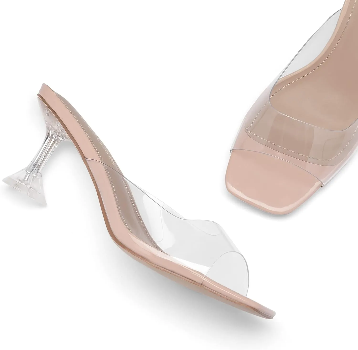 DREAM PAIRS Women’s Clear Heels Square Toe High Stiletto Mules Slip on Wedding Dress Heel Sandals