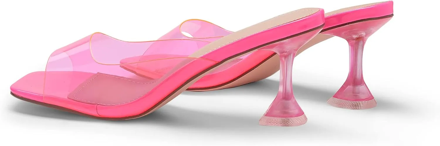 DREAM PAIRS Women’s Clear Heels Square Toe High Stiletto Mules Slip on Wedding Dress Heel Sandals