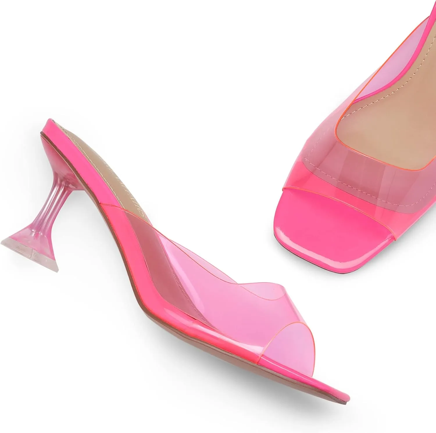 DREAM PAIRS Women’s Clear Heels Square Toe High Stiletto Mules Slip on Wedding Dress Heel Sandals