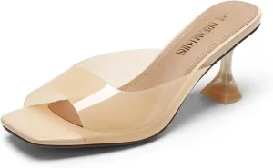 DREAM PAIRS Women’s Clear Heels Square Toe High Stiletto Mules Slip on Wedding Dress Heel Sandals