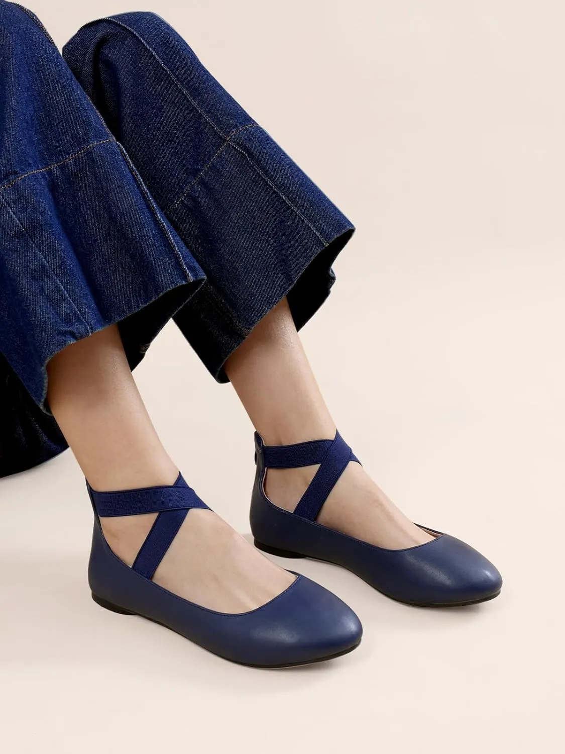 DREAM PAIRS Women's Comfortable Fashion Elastic Ankle Straps Flats Shoes
