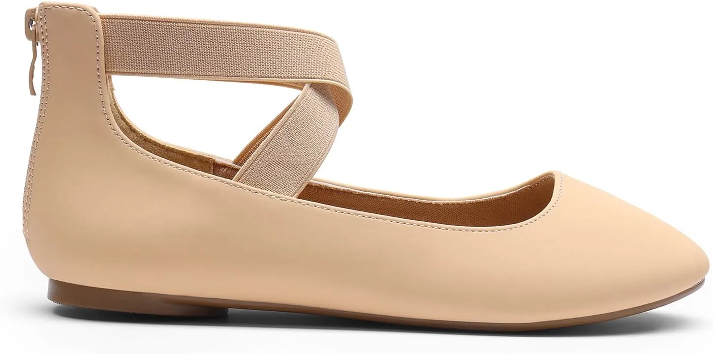 DREAM PAIRS Women's Comfortable Fashion Elastic Ankle Straps Flats Shoes