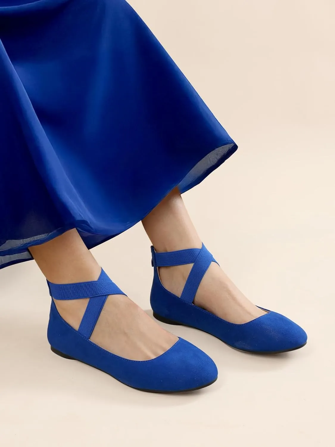 DREAM PAIRS Women's Comfortable Fashion Elastic Ankle Straps Flats Shoes