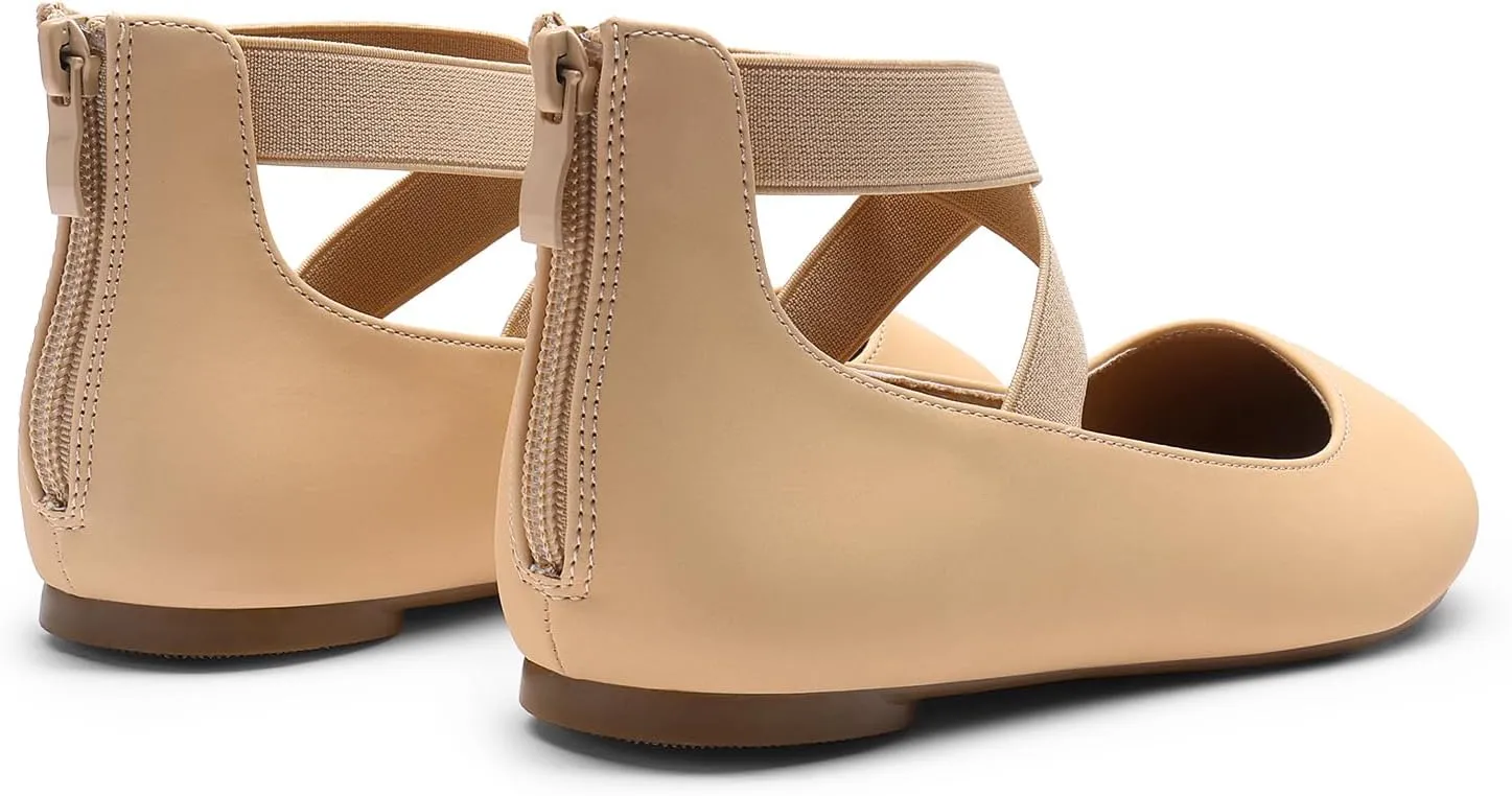DREAM PAIRS Women's Comfortable Fashion Elastic Ankle Straps Flats Shoes
