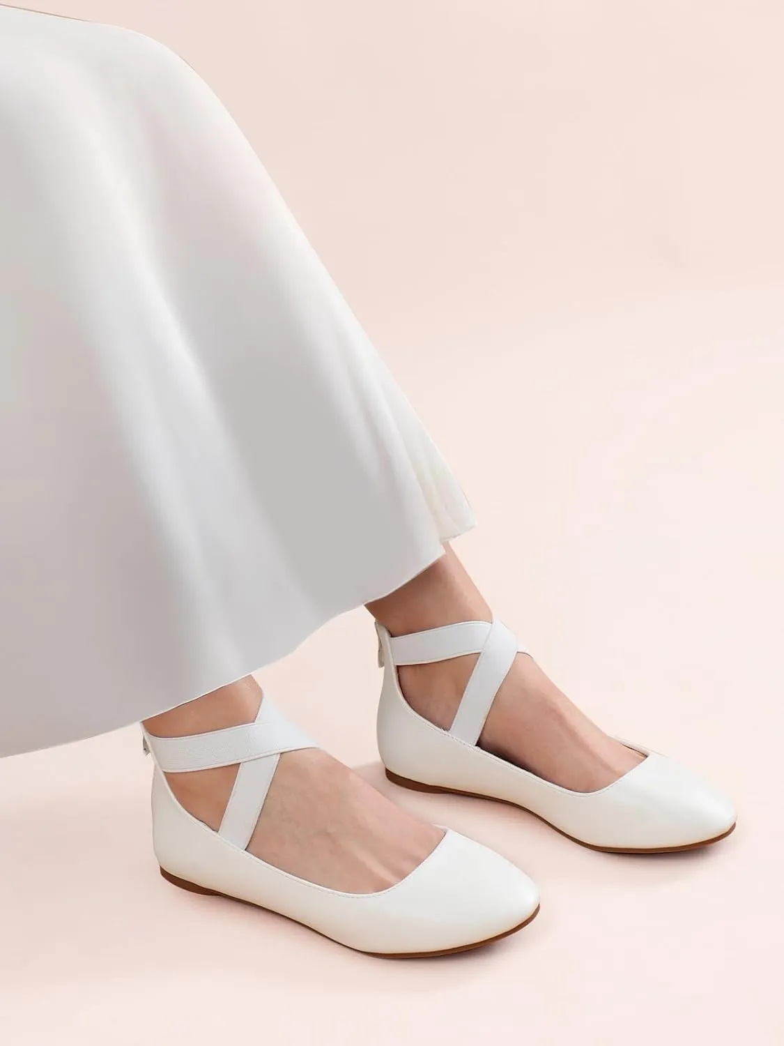 DREAM PAIRS Women's Comfortable Fashion Elastic Ankle Straps Flats Shoes
