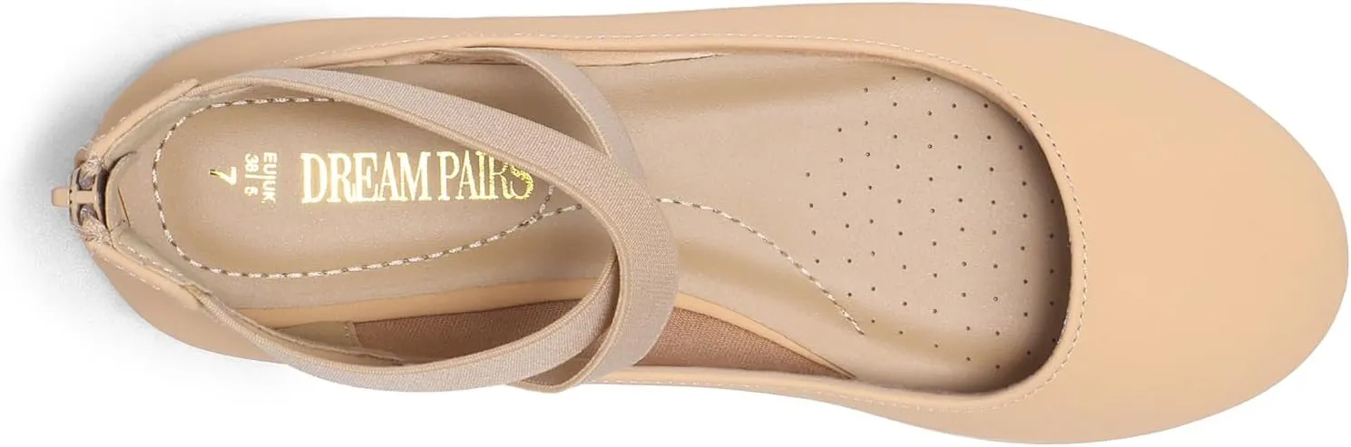 DREAM PAIRS Women's Comfortable Fashion Elastic Ankle Straps Flats Shoes