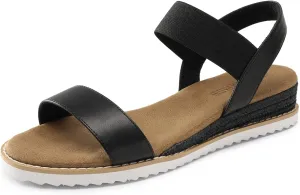 DREAM PAIRS Womens Espadrilles Ankle Stretch Elastic Strap Open Toe Wedges Flats Sandals