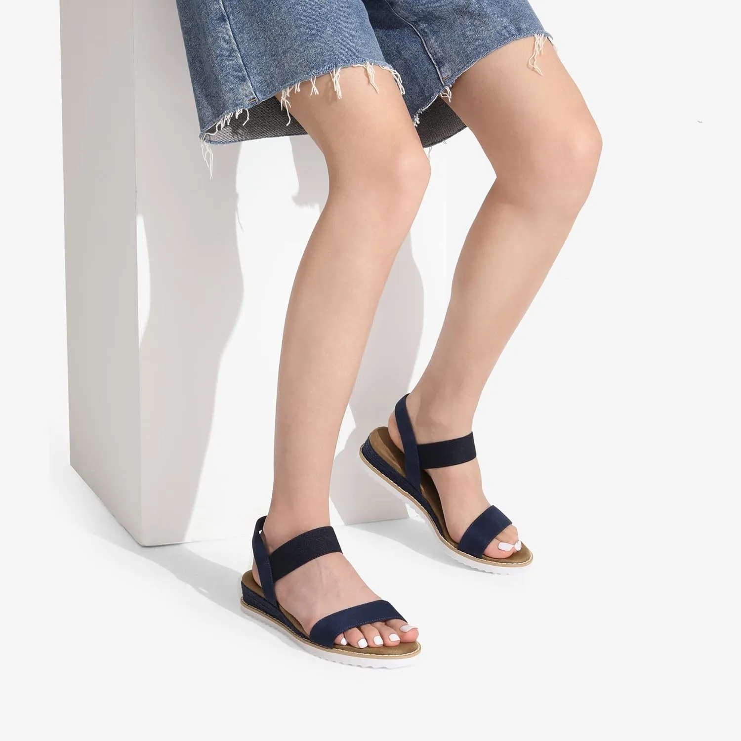 DREAM PAIRS Womens Espadrilles Ankle Stretch Elastic Strap Open Toe Wedges Flats Sandals