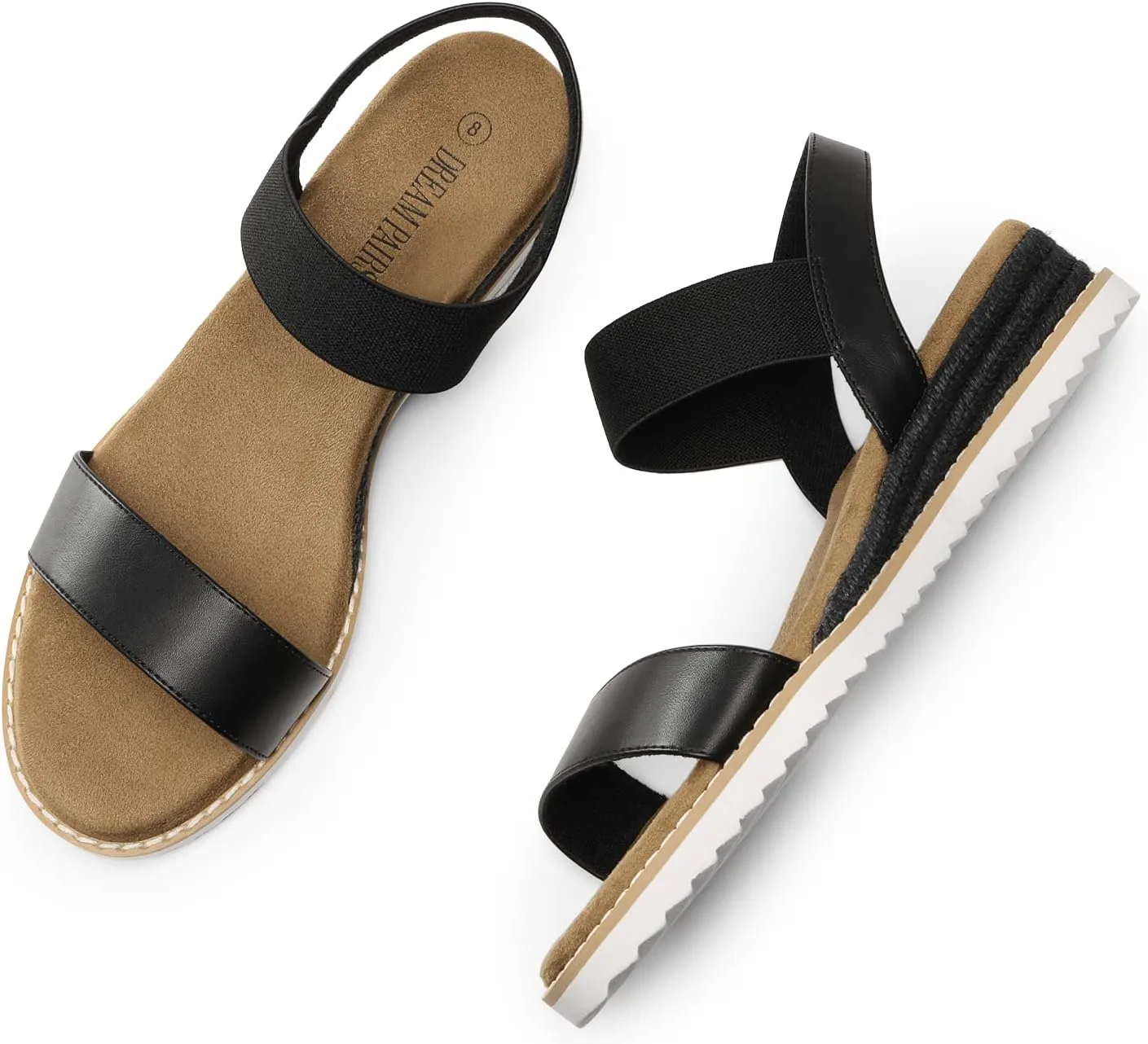 DREAM PAIRS Womens Espadrilles Ankle Stretch Elastic Strap Open Toe Wedges Flats Sandals