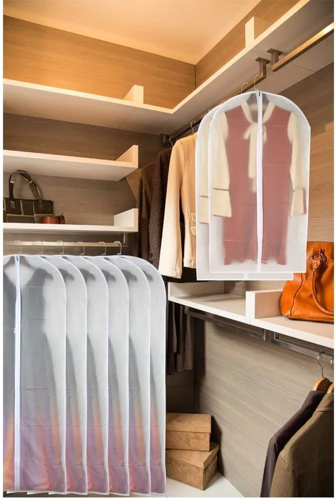Dress Bags for Hanging Clothes 24'' x 54'' Long Dress Hanging Garment Bag White Breathable Garment Bags for Hanging Clothes Full Zipper Dust Cover for Storage Closet Pack of 6