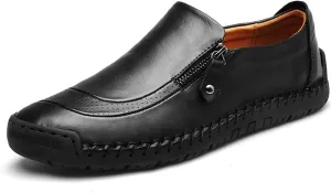 Dress Shoes for Men Lightweight Zipper Slip on Flat Driving Loafers Vintage Walking Slip-on Casual Wedding Oxfords