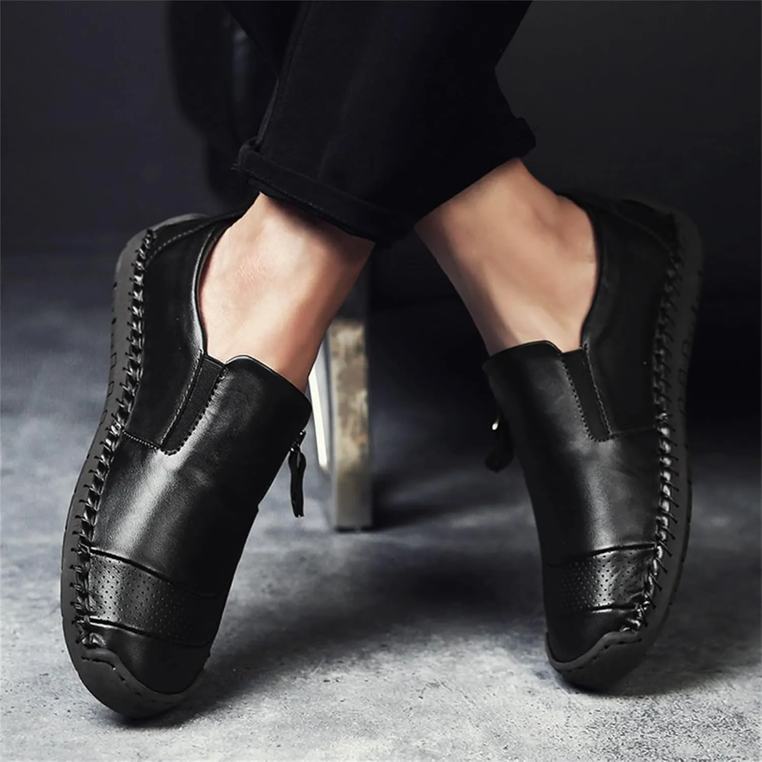 Dress Shoes for Men Lightweight Zipper Slip on Flat Driving Loafers Vintage Walking Slip-on Casual Wedding Oxfords