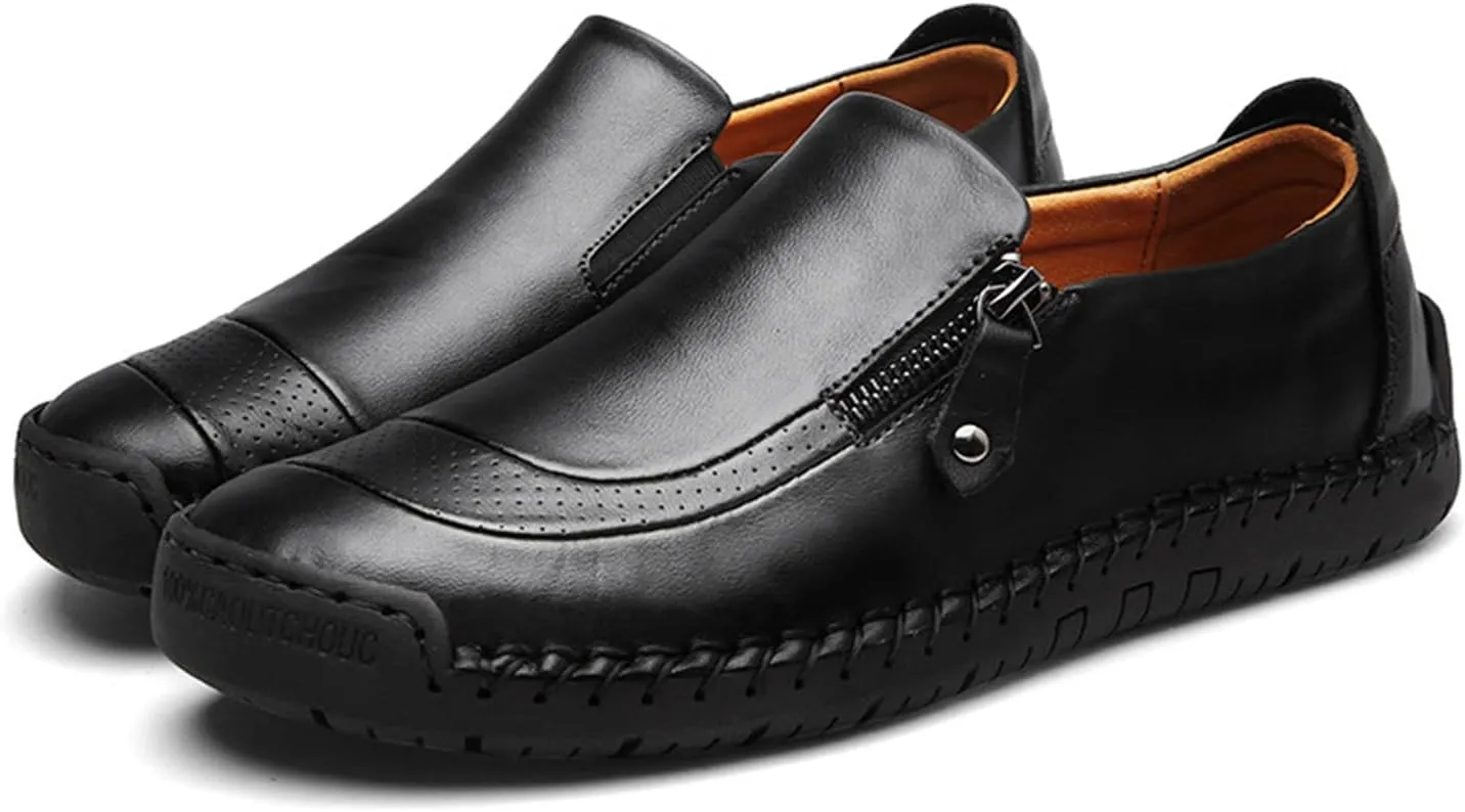Dress Shoes for Men Lightweight Zipper Slip on Flat Driving Loafers Vintage Walking Slip-on Casual Wedding Oxfords