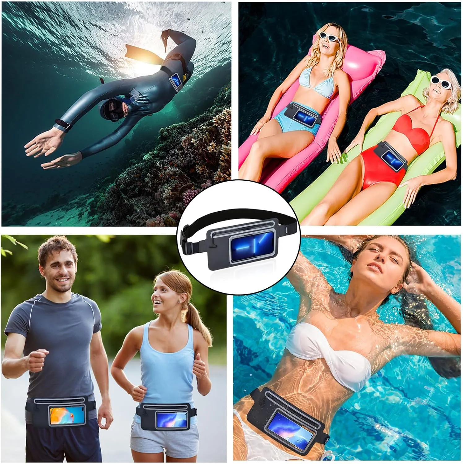 Dry Bags Waterproof Fanny Pack Women for Swimming Kayaking Men Running Belt Bag Beach Boating Rafting Water Sports Travel Kids Cell Phone Pouch, Small Waist Bag, Slim Hiking Waist Pack Black
