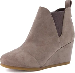 Dunes Women's Zoey Wedge Bootie, Soft Vegan Suede, Easy Slip-On Design, Memory Foam, Wide Widths Available
