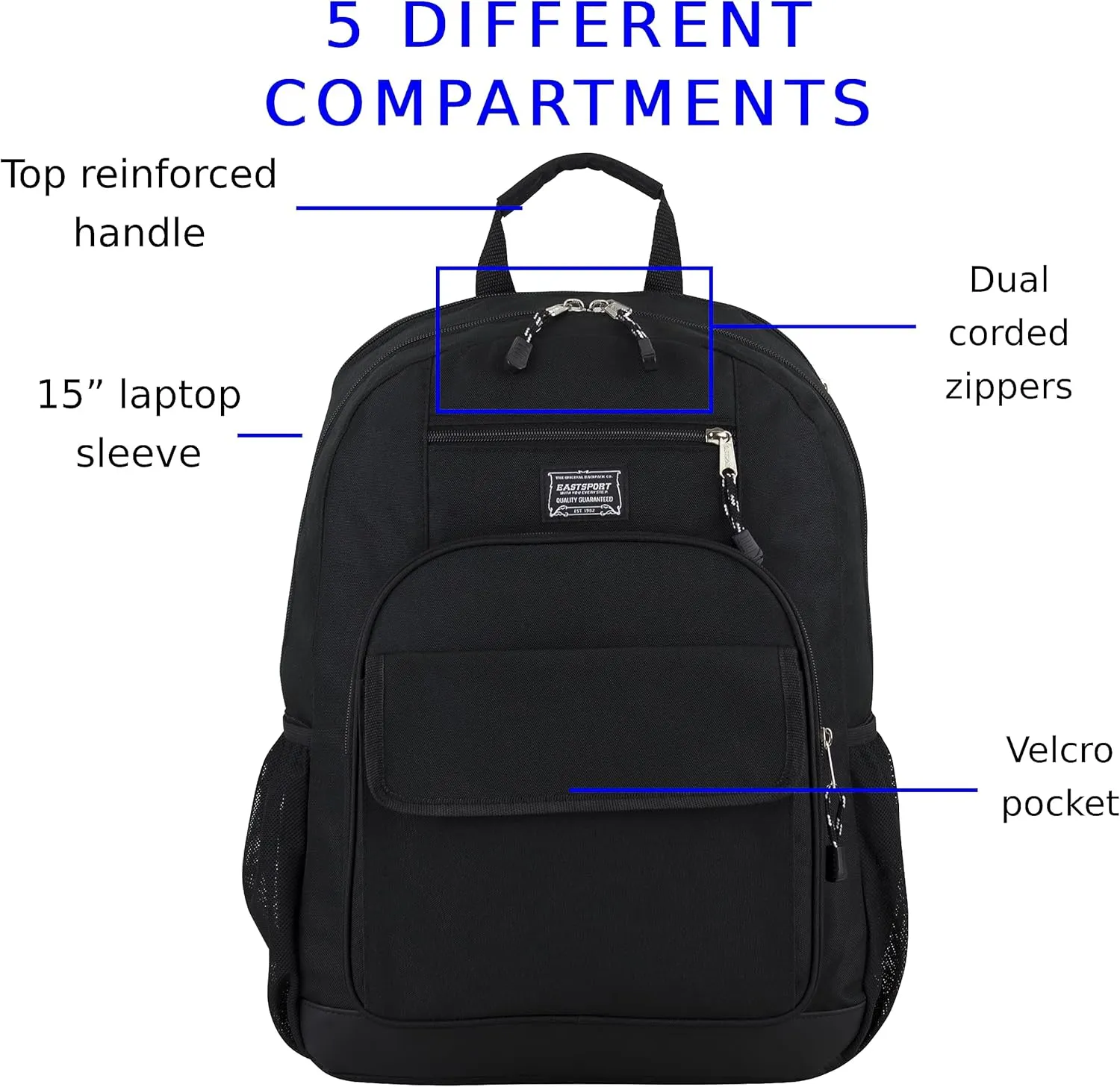 Eastsport Travel Luggage Carry On Weekender Backpack Daypack Large Tech Laptop Bag for Work, Gym, Hiking, Black