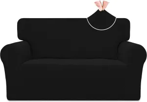 Easy-Going Stretch Jacquard Loveseat Couch Cover, 1-Piece Soft Sofa Cover, Sofa Slipcover with Anti-Slip Foams, Washable Furniture Protector for Kids, Pets (Loveseat, Black)