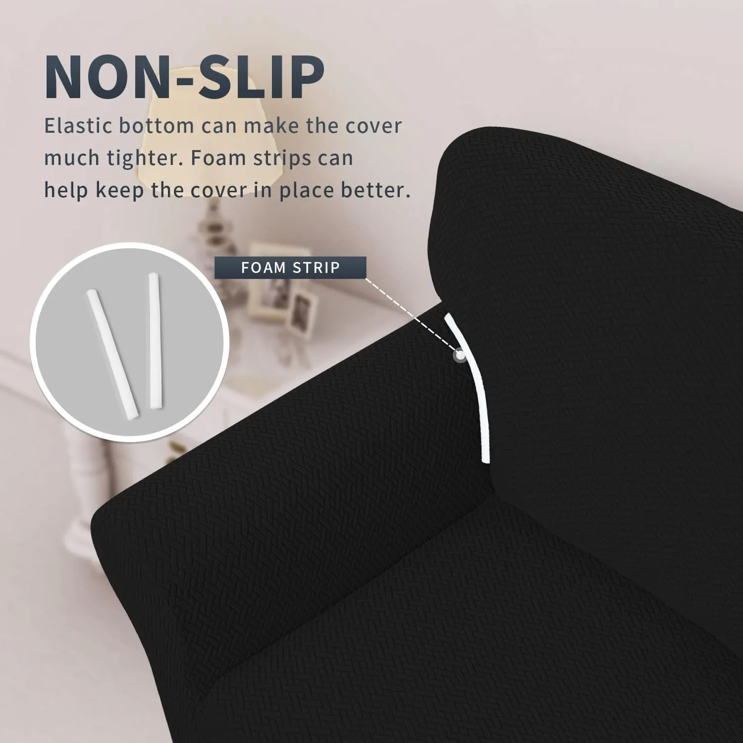Easy-Going Stretch Jacquard Loveseat Couch Cover, 1-Piece Soft Sofa Cover, Sofa Slipcover with Anti-Slip Foams, Washable Furniture Protector for Kids, Pets (Loveseat, Black)