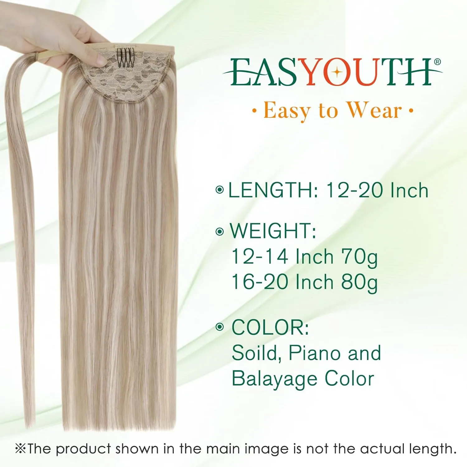Easyouth Pony Tails Hair Extension Natural Ponytail Extensions Human Hair Ash Blonde Highlighted Bleach Blonde Wrap Around Ponytail Hair Extension Human Hair Blendable 12Inch 70g
