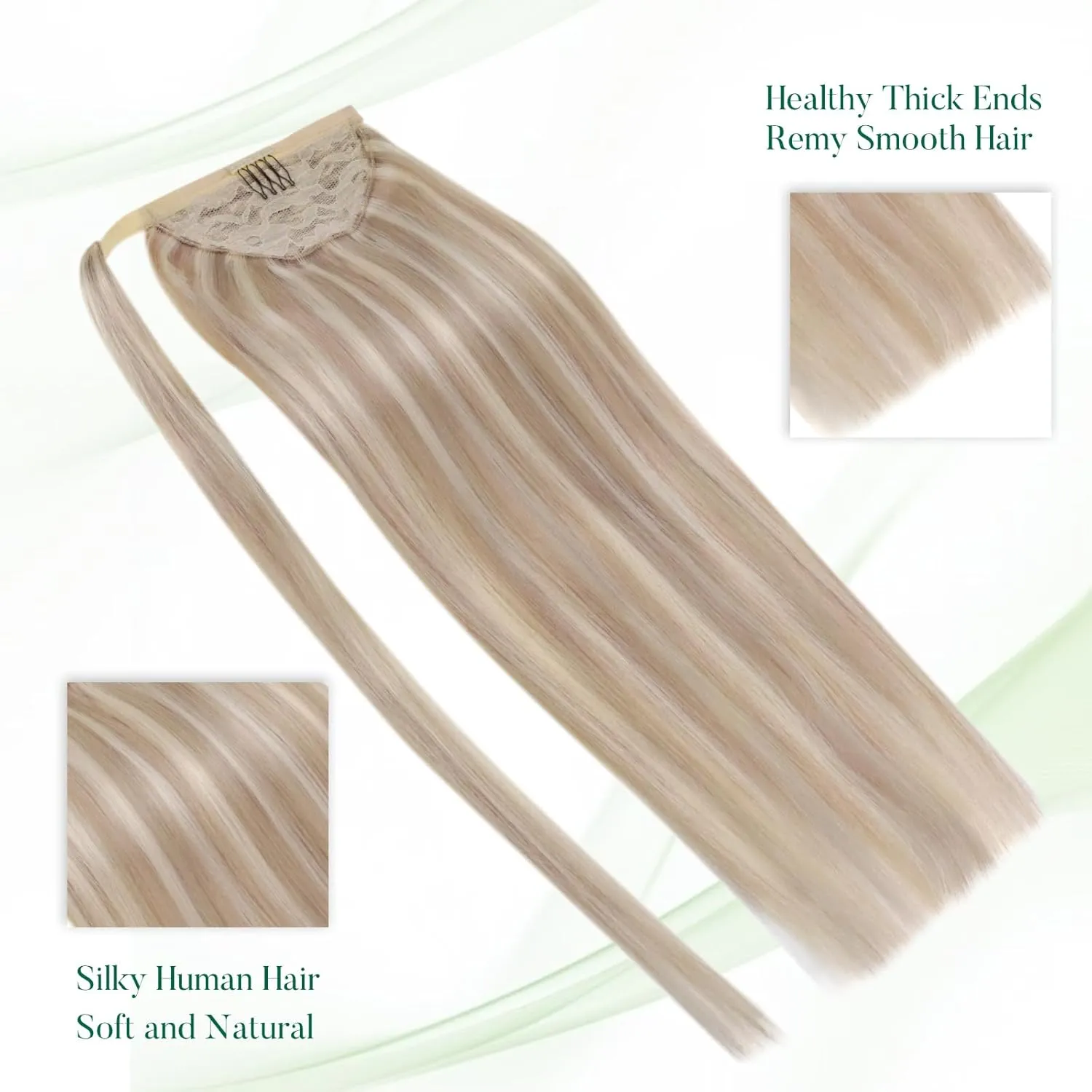 Easyouth Pony Tails Hair Extension Natural Ponytail Extensions Human Hair Ash Blonde Highlighted Bleach Blonde Wrap Around Ponytail Hair Extension Human Hair Blendable 12Inch 70g