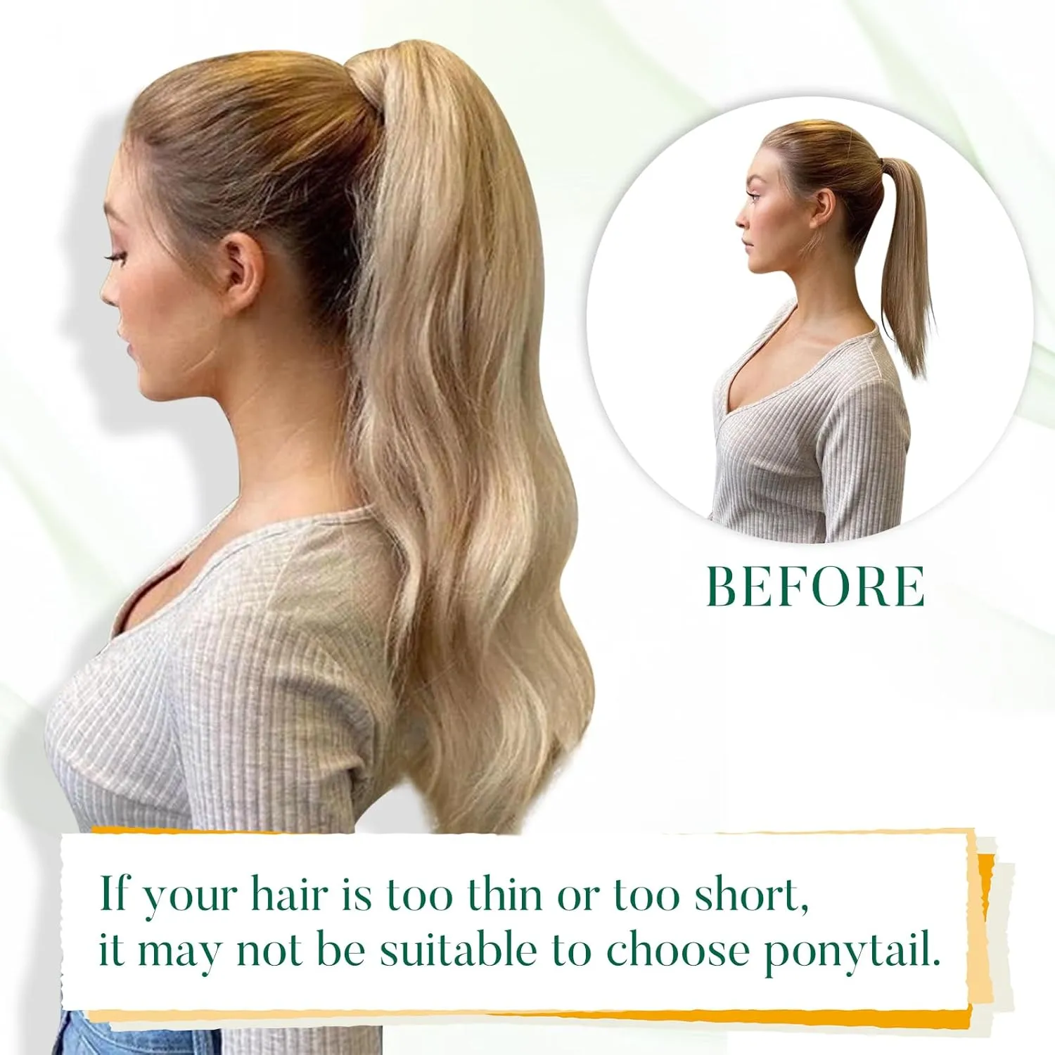 Easyouth Pony Tails Hair Extension Natural Ponytail Extensions Human Hair Ash Blonde Highlighted Bleach Blonde Wrap Around Ponytail Hair Extension Human Hair Blendable 12Inch 70g