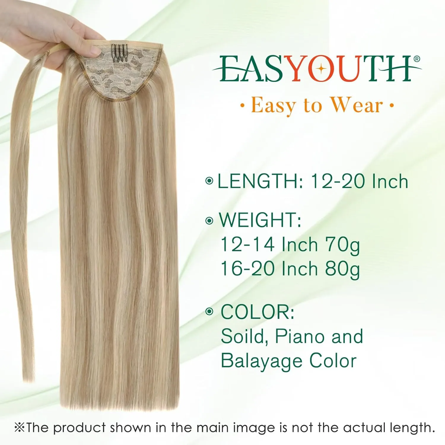Easyouth Ponytail Extension Human Hair Natural Pony Tails Hair Extensions Golden Blonde Highlighted Honey Blonde Wrap Around Ponytail Extensions Soft and Silky 12Inch 70g #16P24