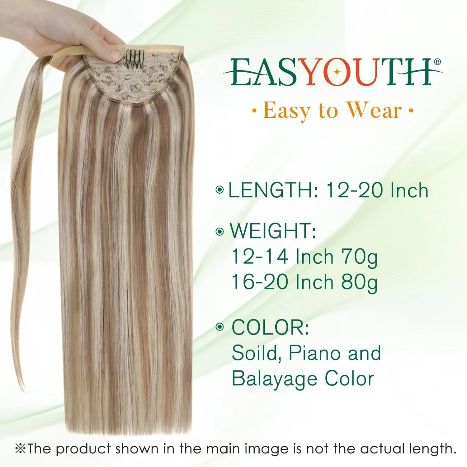 Easyouth Ponytail Hair Extensions Human Hair Wrap Around Ponytail Extension Ash Brown Highlights Platinum Blonde Pony Tails Hair Extensions Human Hair Natural 12Inch 70g