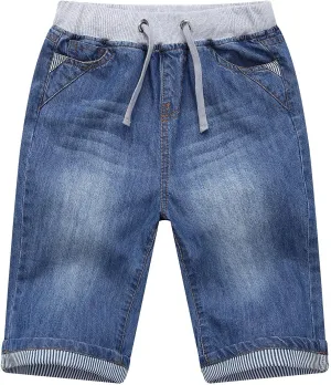 Echiondon Boy Jean Shorts Stretch Denim Shorts Pull on Elastic Shorts