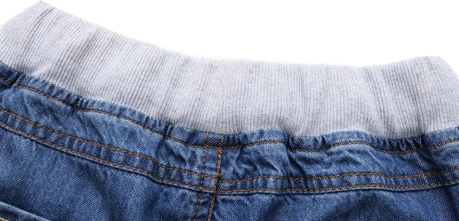 Echiondon Boy Jean Shorts Stretch Denim Shorts Pull on Elastic Shorts