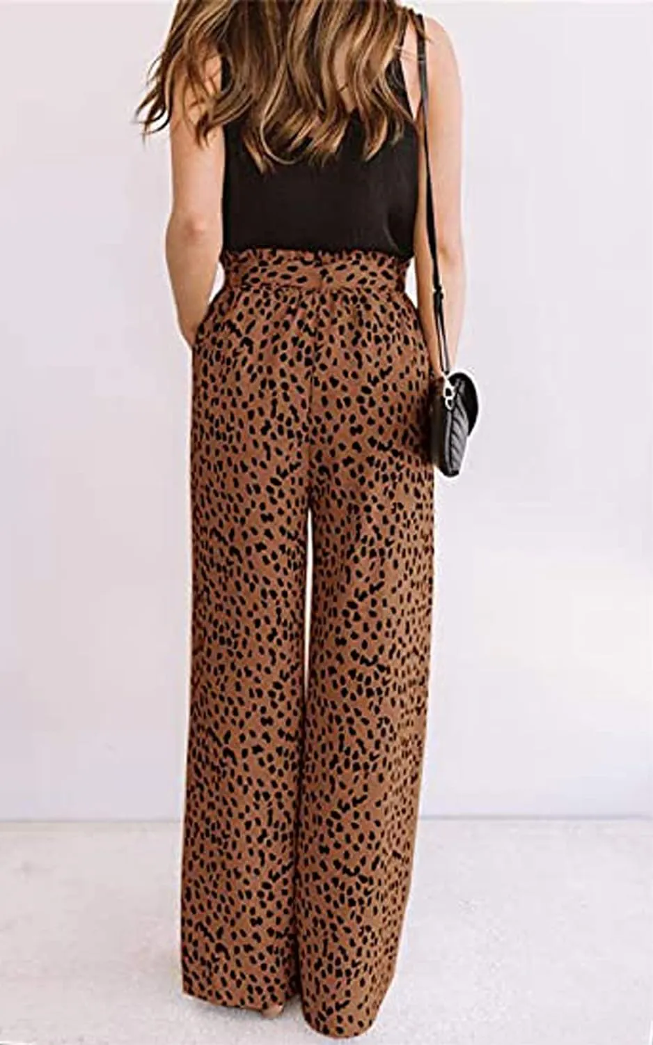 ECOWISH Palazzo Pants for Women Casual 2025 Summer Loose Baggy Wide Leg Flowy High Waisted Polka Dot Trouser with Belt Pocket