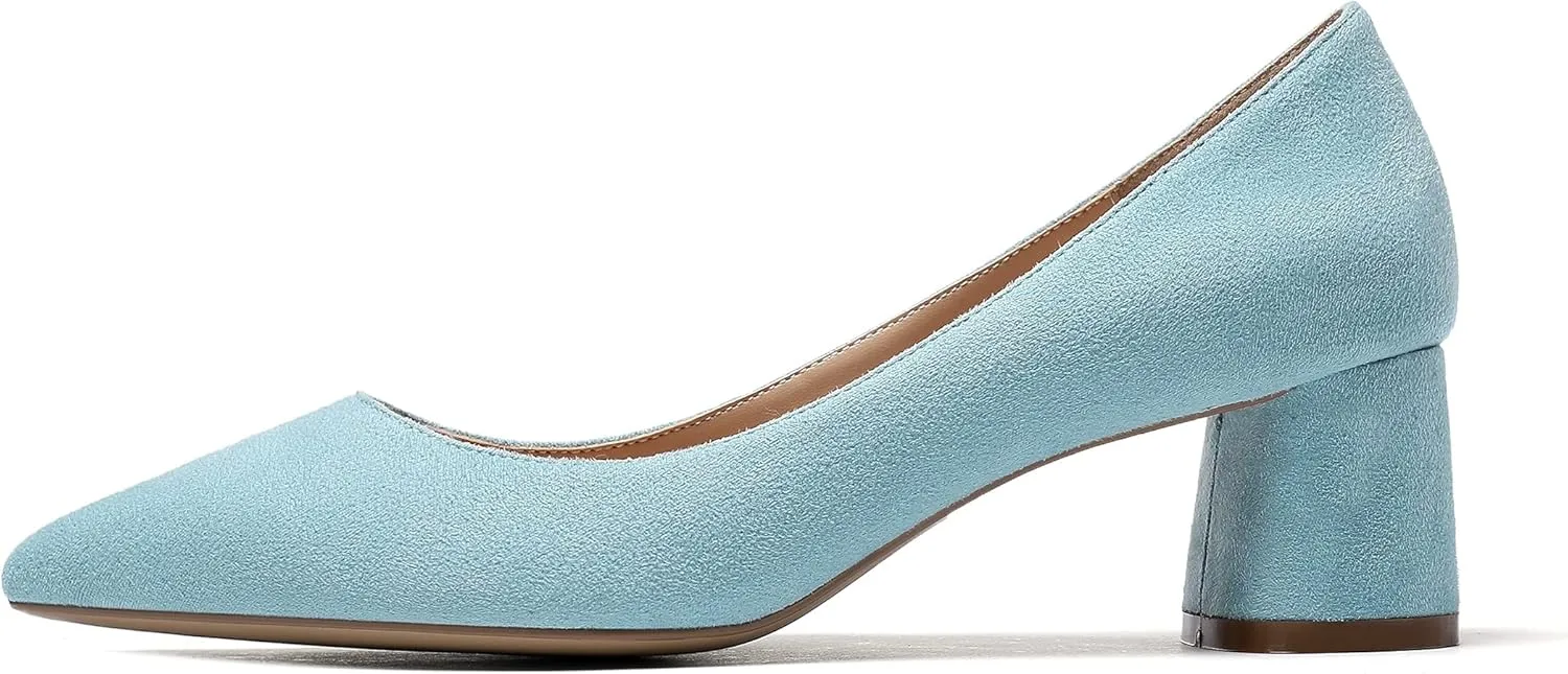 Eldof Women's Chunky Block Low Heels Closed Pointy Toe Classic Pumps Comfort Slip-on Party Evening Dress Heeled Shoes 5 CM