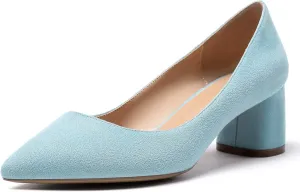 Eldof Women's Chunky Block Low Heels Closed Pointy Toe Classic Pumps Comfort Slip-on Party Evening Dress Heeled Shoes 5 CM