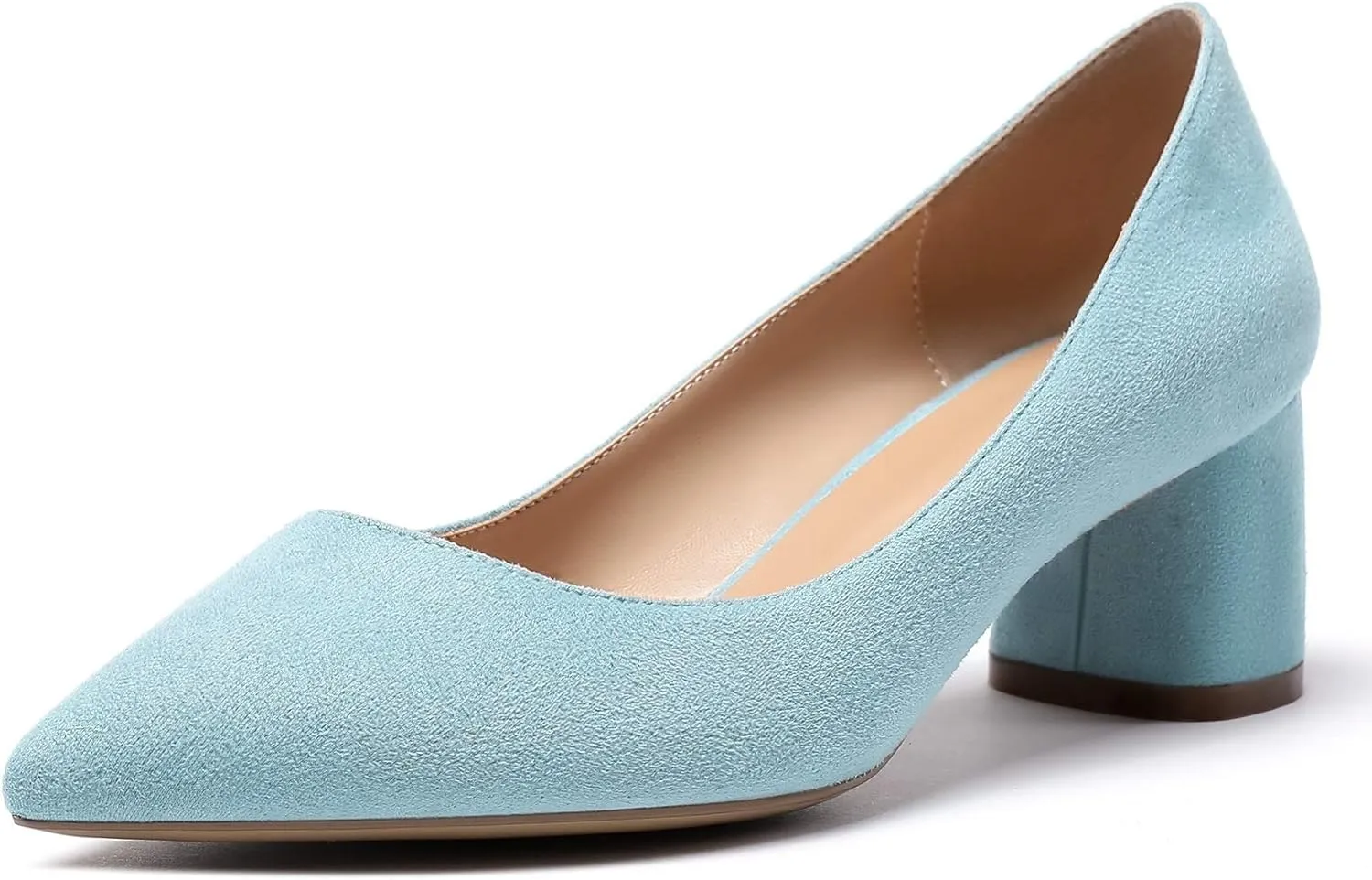 Eldof Women's Chunky Block Low Heels Closed Pointy Toe Classic Pumps Comfort Slip-on Party Evening Dress Heeled Shoes 5 CM