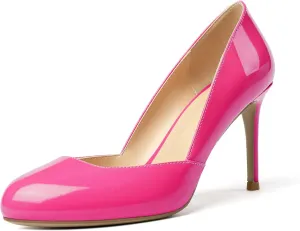 Eldof Women's Round Toe Slip On 3.4 Inch High Heels Cut Out D'Orsay Pumps for Casual Dress Office