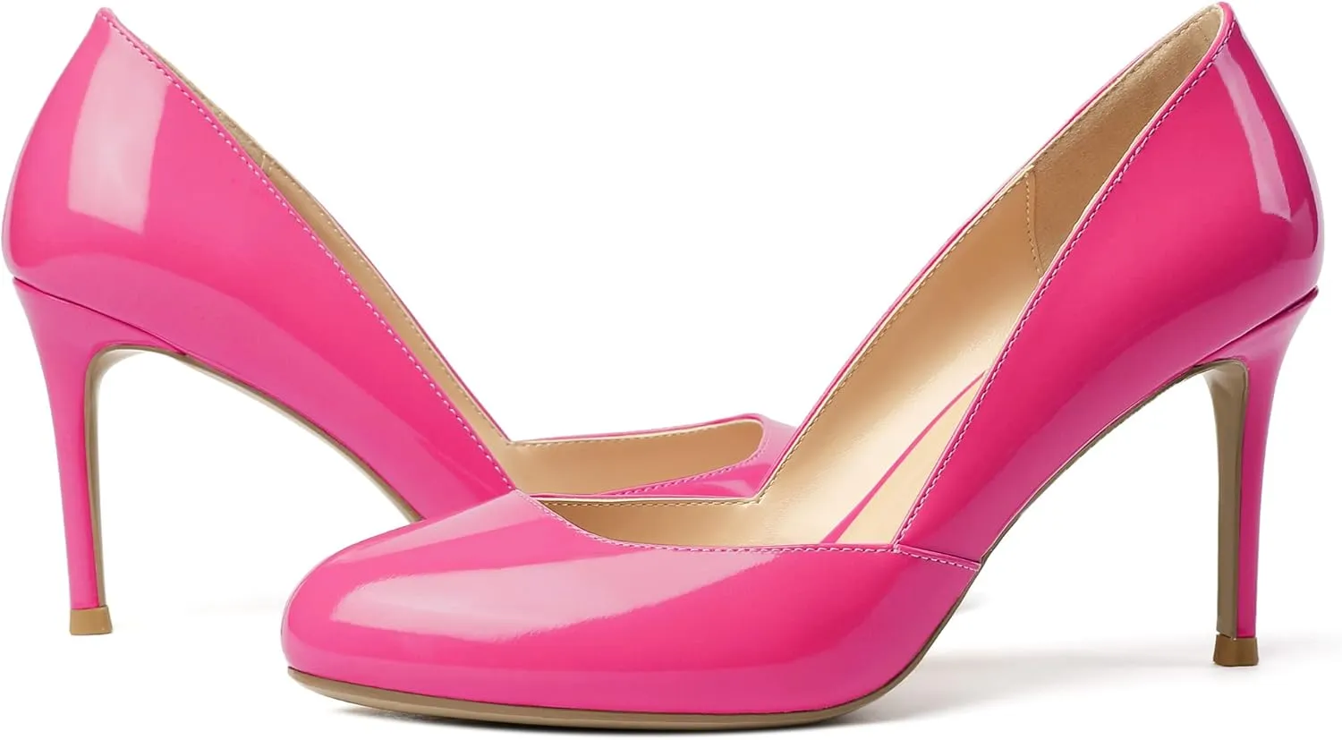 Eldof Women's Round Toe Slip On 3.4 Inch High Heels Cut Out D'Orsay Pumps for Casual Dress Office