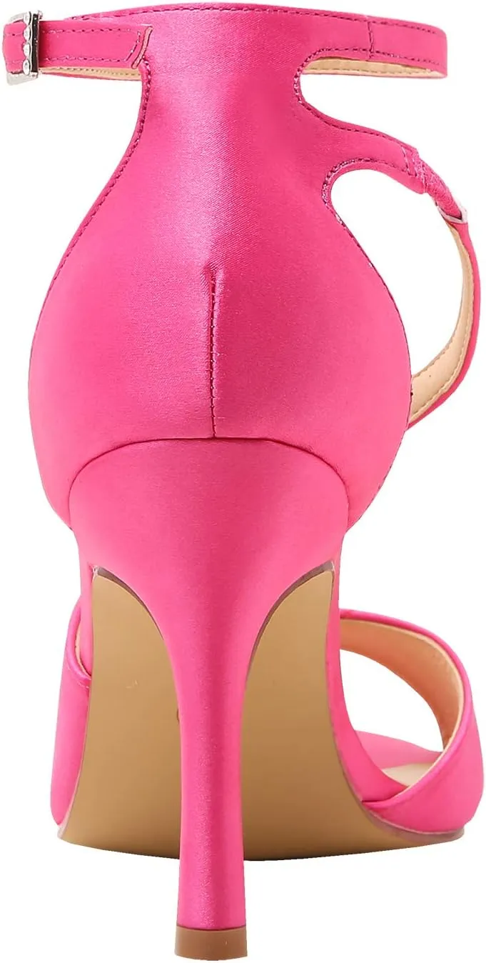 ELEGANTPARK High Heel Sandals for Women Peep Toe Ankle Straps Sandals Buckle Satin Evening Party Prom Wedding Bridal Shoes