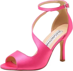 ELEGANTPARK High Heel Sandals for Women Peep Toe Ankle Straps Sandals Buckle Satin Evening Party Prom Wedding Bridal Shoes