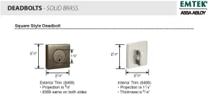 Emtek Deadbolt Single Cylinder Solid Brass Round Modern Style Deadbolt, C-Keyway, Model: 8467, Color: Satin Brass (US4)