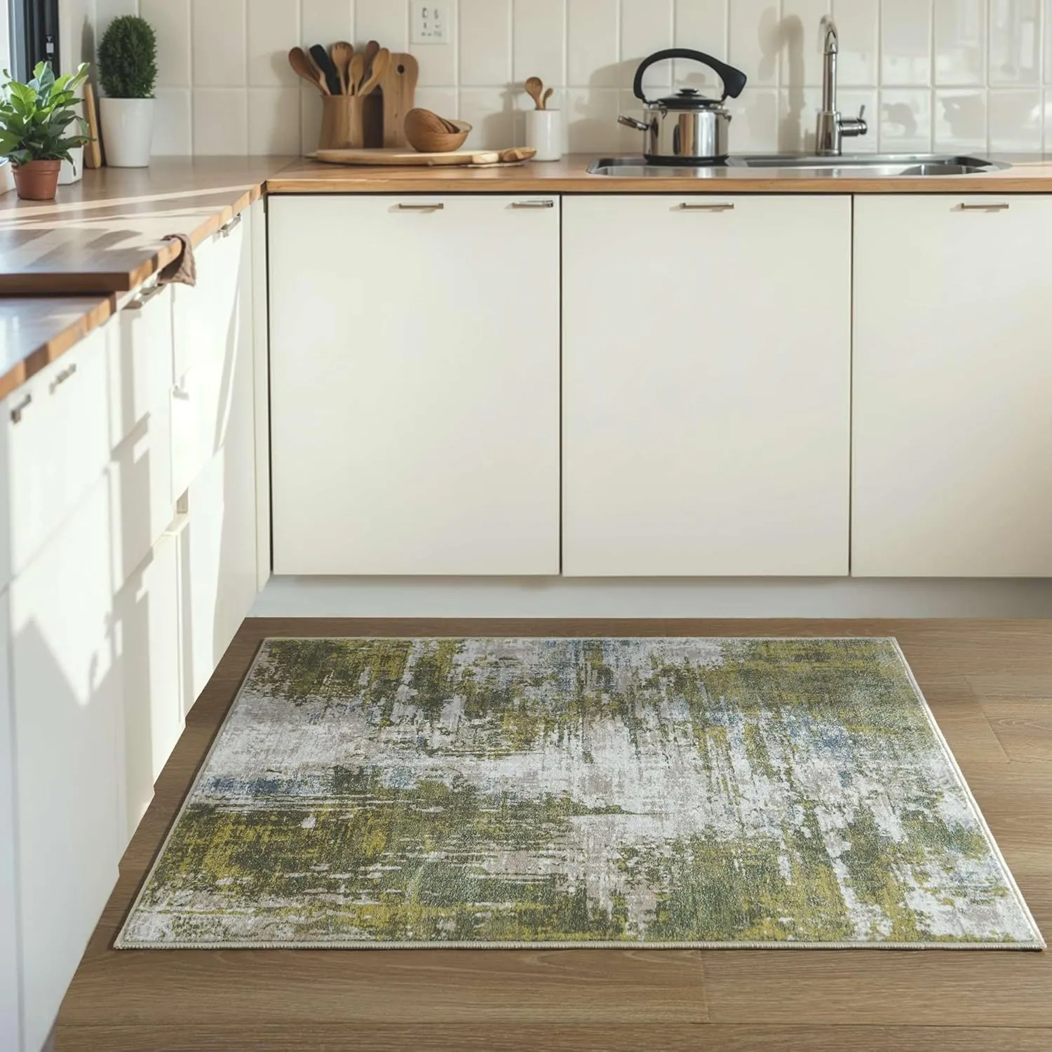 Entrance Rugs Indoor 2x3 Green Entry Rug Washable Abstract Small Area Rug Non-Slip Low Pile Throw Rugs for Entryway, Kitchen Floor, Front Door Indoor Door Mat, Bedroom Bedside