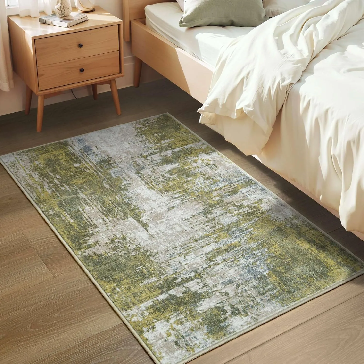 Entrance Rugs Indoor 2x3 Green Entry Rug Washable Abstract Small Area Rug Non-Slip Low Pile Throw Rugs for Entryway, Kitchen Floor, Front Door Indoor Door Mat, Bedroom Bedside