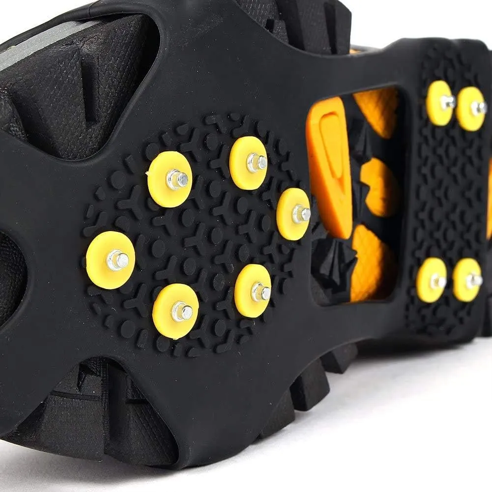 EONPOW Ice Grips, Ice & Snow Grips Cleat Over Shoe/Boot Traction Cleat Rubber Spikes Anti Slip 10 Steel Studs Crampons Slip-on Stretch Footwear