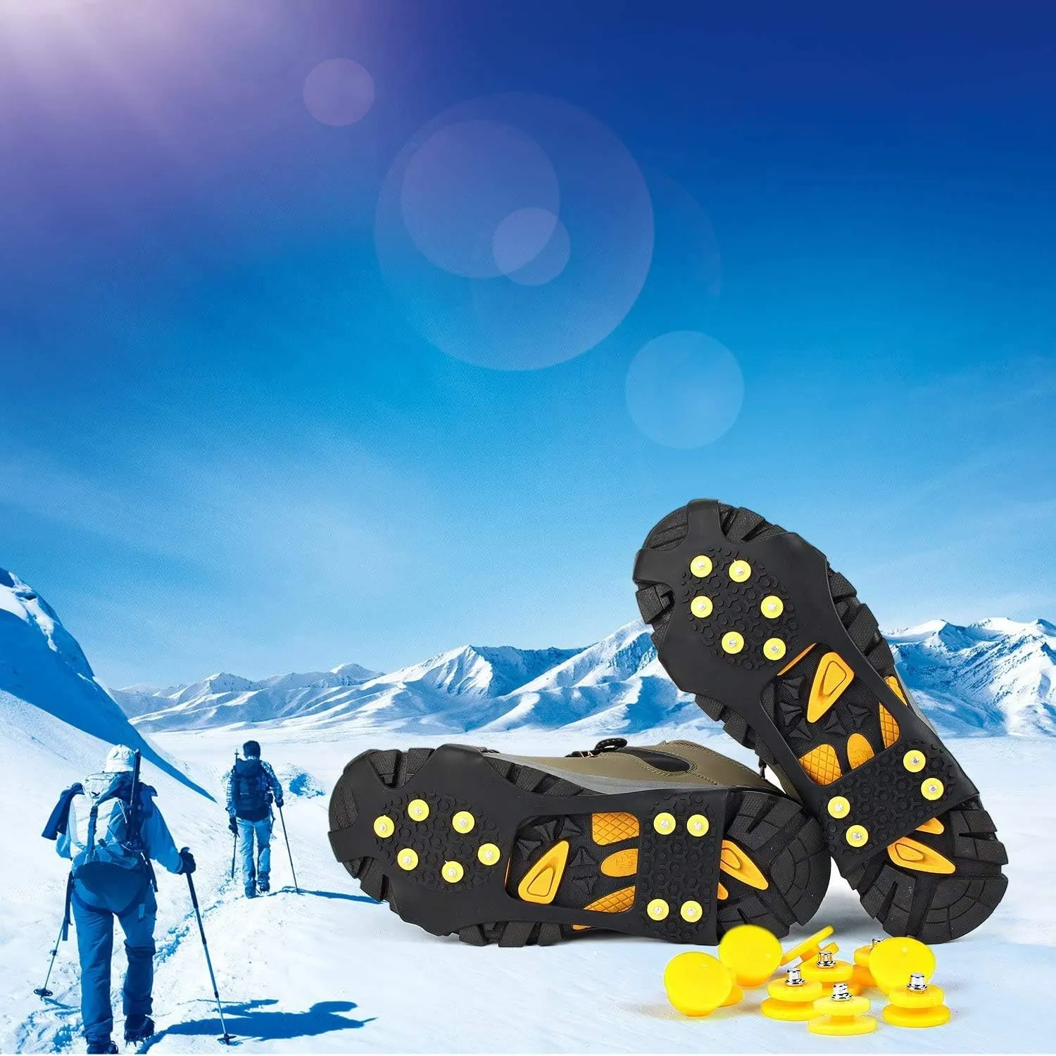 EONPOW Ice Grips, Ice & Snow Grips Cleat Over Shoe/Boot Traction Cleat Rubber Spikes Anti Slip 10 Steel Studs Crampons Slip-on Stretch Footwear