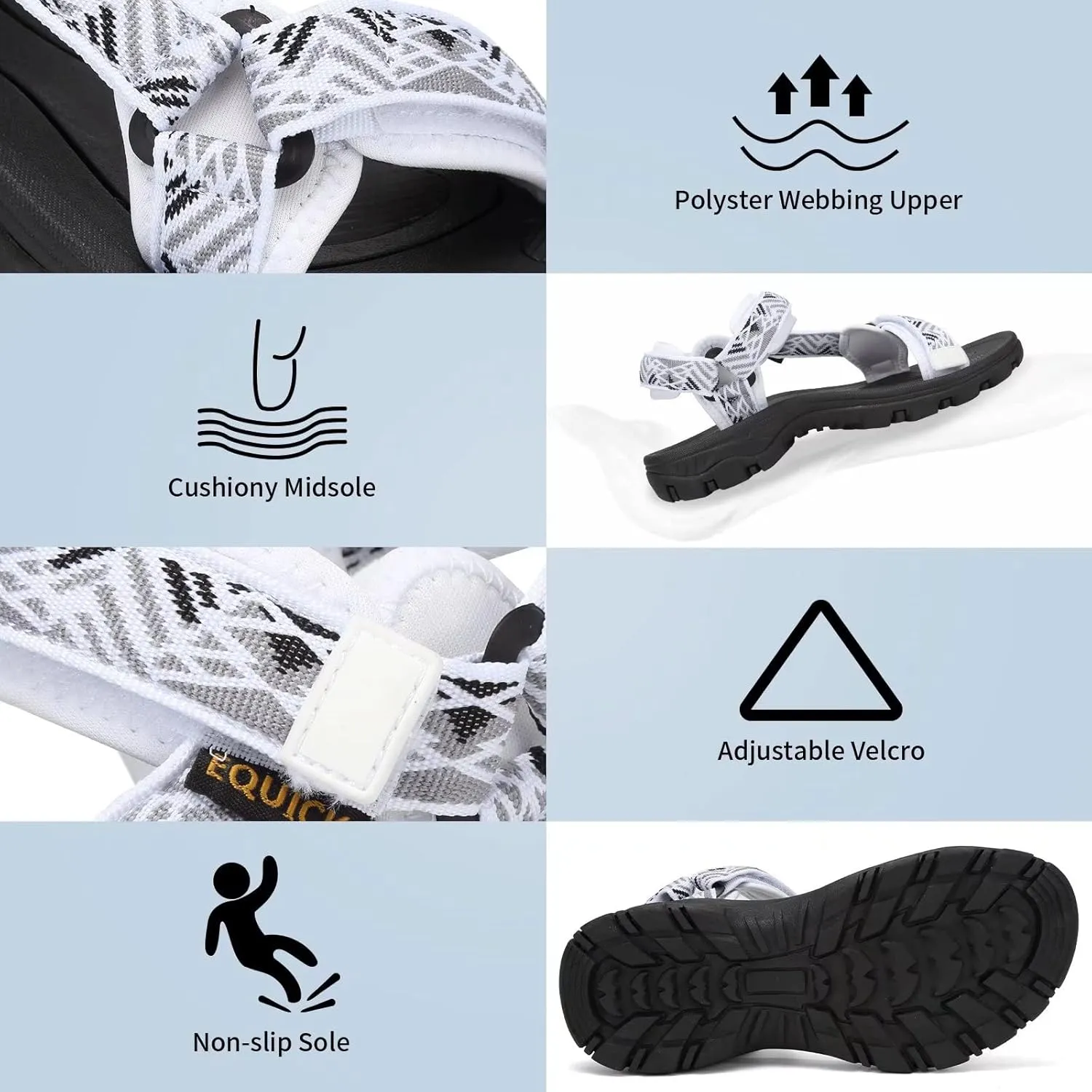 EQUICK Sport Sandals for Women, Open Toe Strap Sandal Anti-skidding Outdoor Water Sandals Comfortable Athletic Sandals for Beach