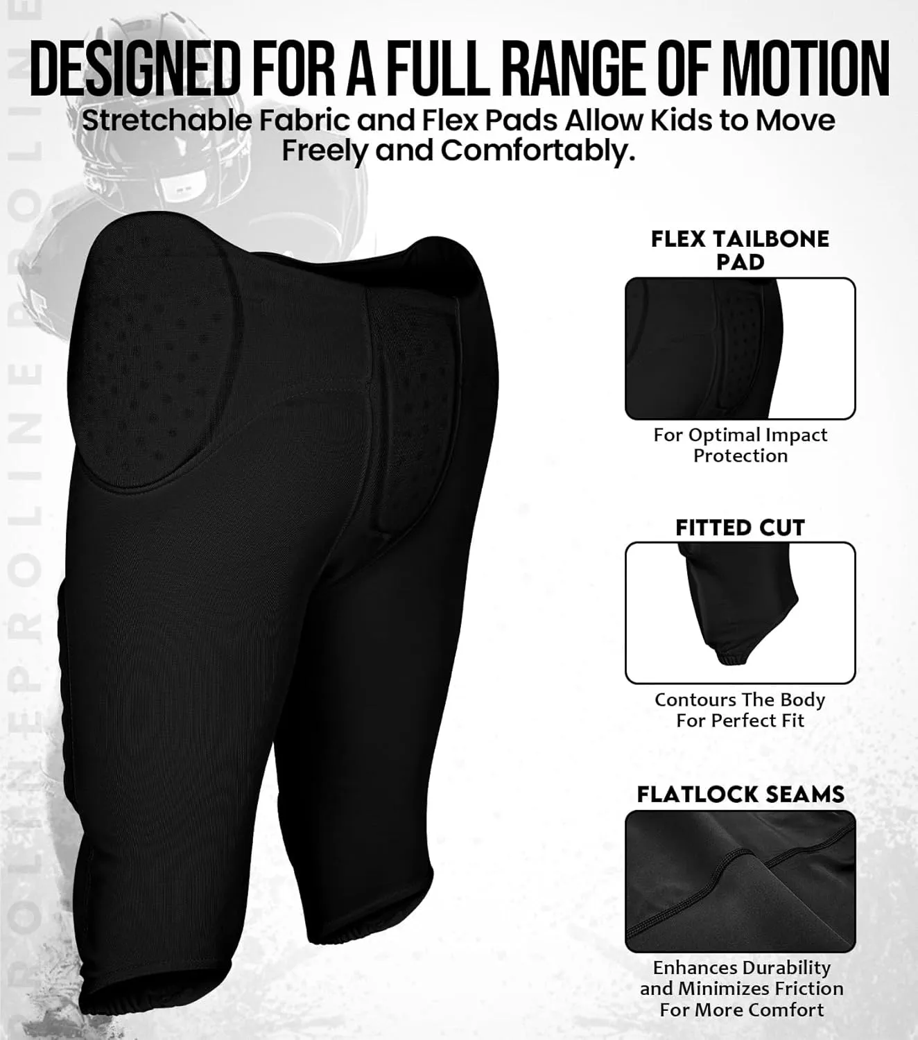 Exxact Sports Proline Youth Integrated Football Pants with 7 Flex Pads, Lightweight Football Practice Pants for Protection