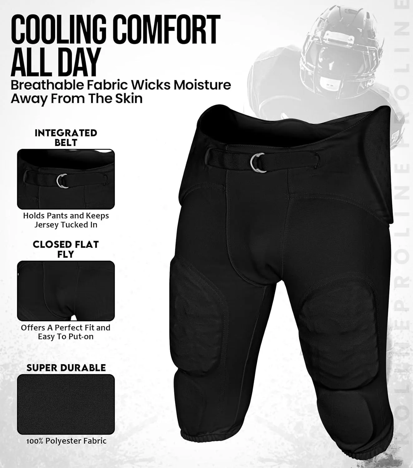 Exxact Sports Proline Youth Integrated Football Pants with 7 Flex Pads, Lightweight Football Practice Pants for Protection