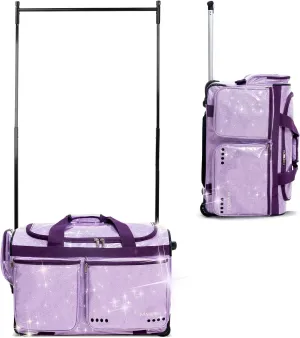 Fanwoli 23" Dance Bag with Garment Rack | Glittering Waterproof Fabric | Shine-Bright Collection | Ideal Competition Rolling Duffle Bag for Dancer Cheerleader Little Princess | Sparkle Purple